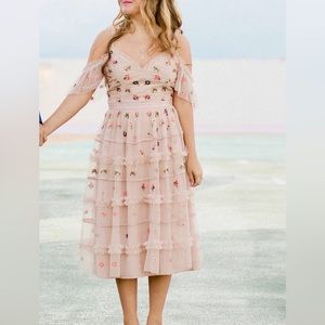 Needle and thread pink floral dress midi size US 8